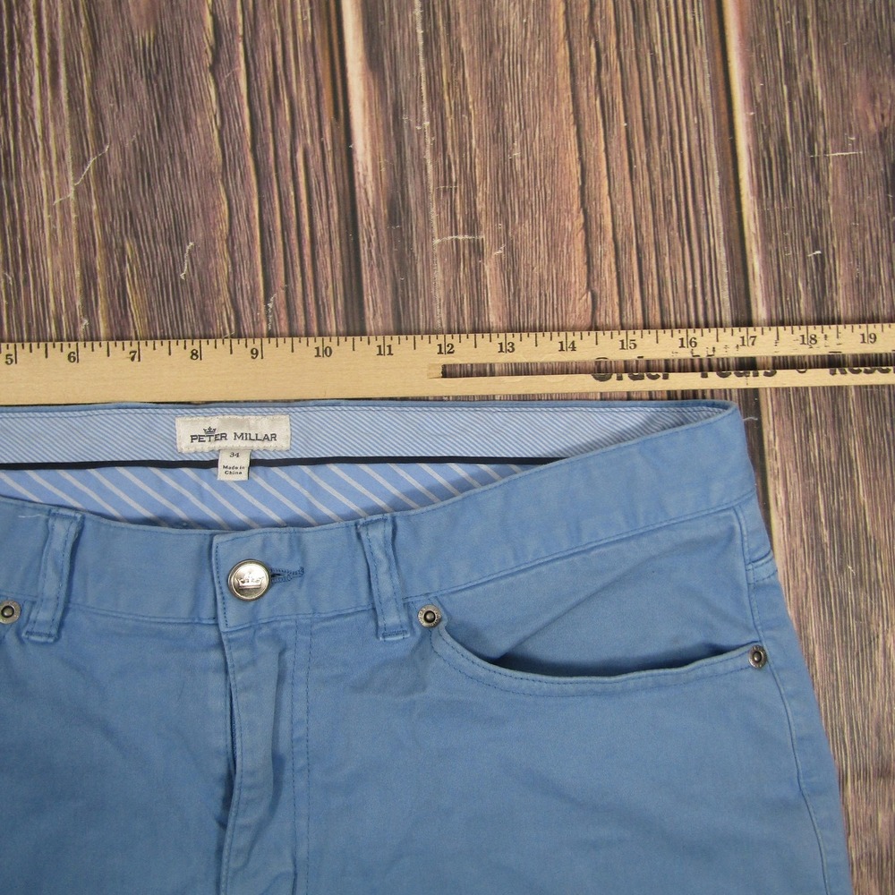 Peter Millar Pants Mens 34x27 Blue Stretch Chino 5 Pocket Cotton Modal Casual - Picture 5 of 6